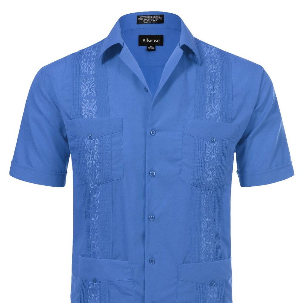 Men's Short Sleeve Cuban Guayabera Shirt Frenchblu